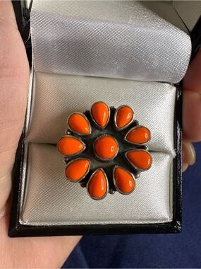 Ring Spiny Oyster Turquoise 925 Sterling Silver Flower Statement